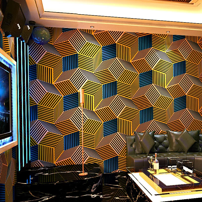 

KTV Wallpaper Karaoke Hall Flash Wall Cloth 3D Reflective Plaid Geometric Pattern Graphic Theme Box Background Wall Wallpaper