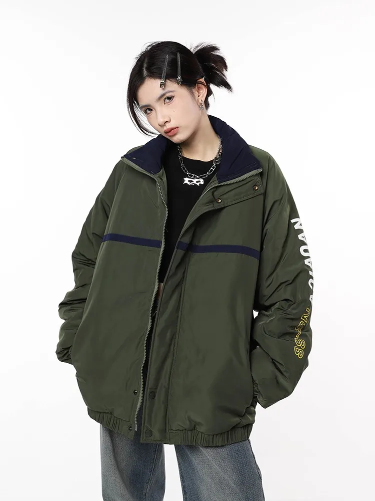 

Winter Fashion Splicing Cotton Parker Coats Women Loose Causal Korean Padded Jacket Female Oversize Stand Collar Short Outerwear