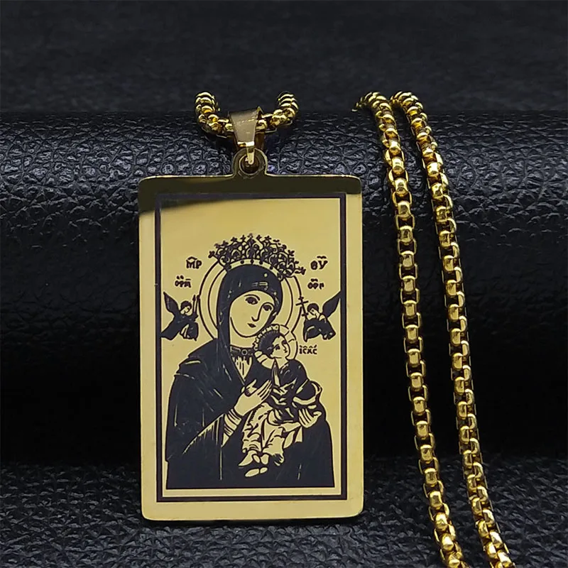 

Virgin Mary Medal Pendant Necklaces Stainless Steel Long Our Lady Of Schoenstatt Necklace Prayer Religious Jewelry Gift NXH832S0