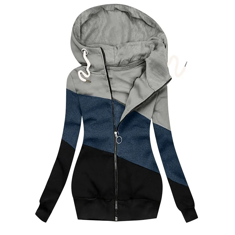 Autumn Winter Women Hoodies Coat Patchwork Fashion Long Sleeve Streetwear Casual Zipper Slim Outwear Female Sweatshirt Jacket