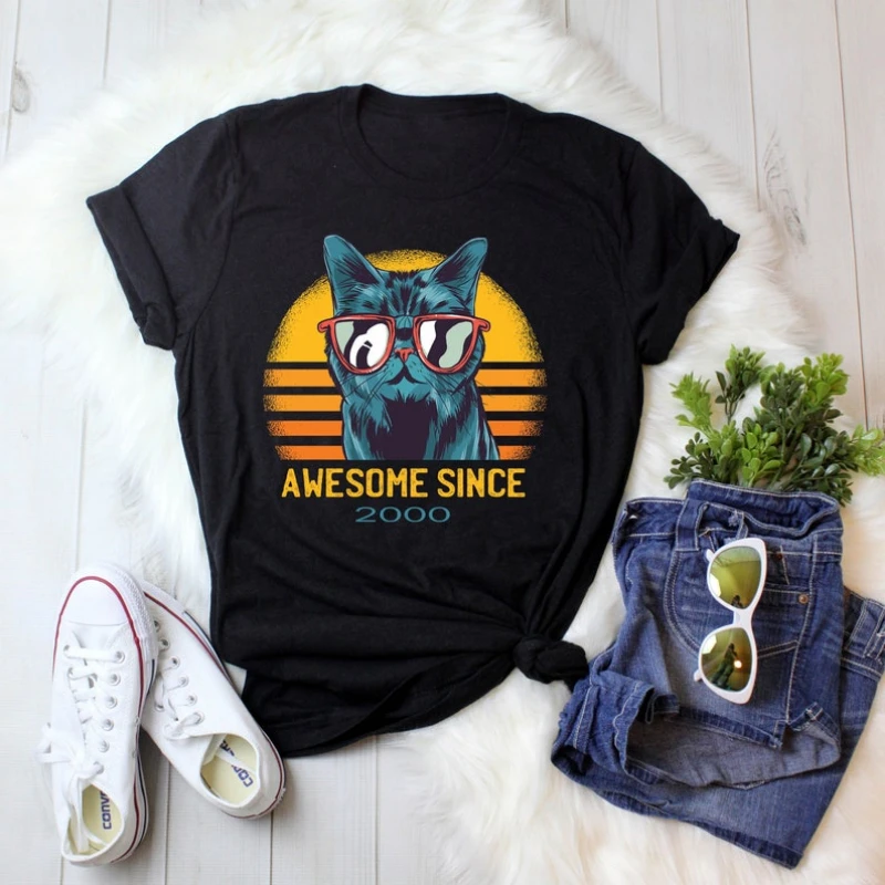 Потрясающая рубашка с 2000 года подарок на 19-й день рождения футболка кошкой для