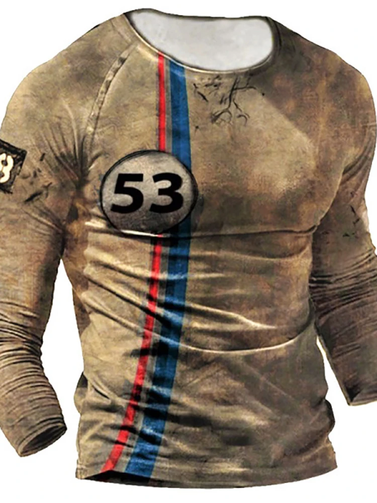 

Fashion Loose Round Neck Tops Pullovers Casual Mens T-shirts Spring 2022 Spring Retro Letter Printing Long Sleeve Men Tee Shirt