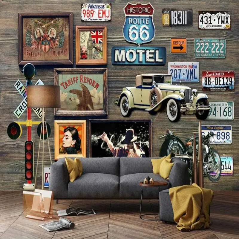Фреска для номерного знака Route 66 Настенные обои бара фоновые картина гостиной