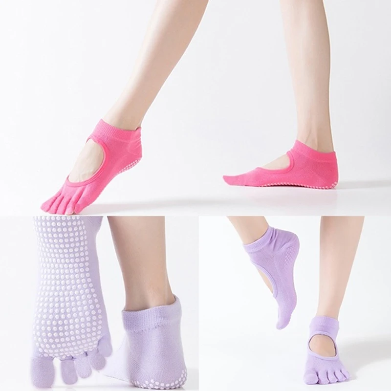 

Женские носки для йоги, Нескользящие силиконовые Нескользящие носки с пятью пальцами и открытой спиной, носки с 5 пальцами для балета, спортзала, фитнеса, спортивные носки из полиэстера