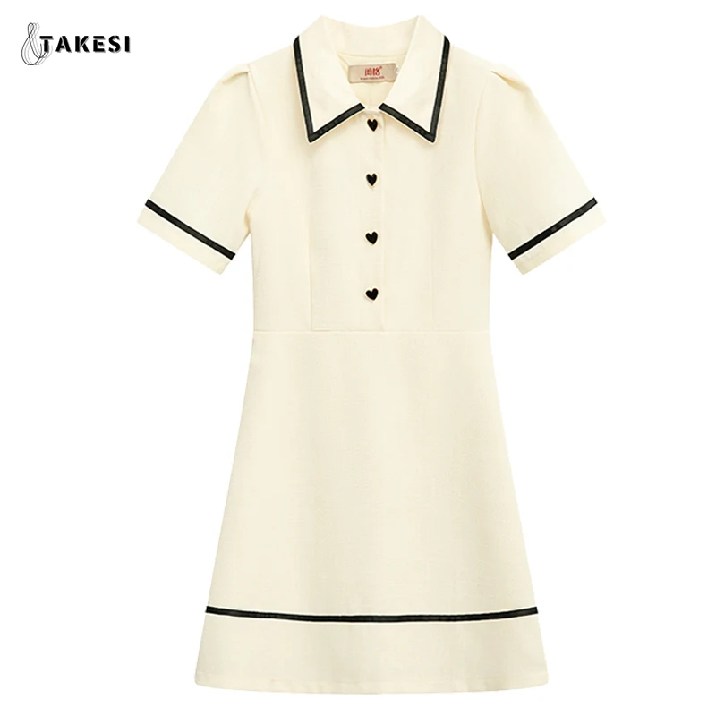 2022 Women's Summer Puff Sleeves Turndown Collar Polo Shirt Dress French Cute Classic Preppy Style Golf Tennis Mini Dresses Y2K