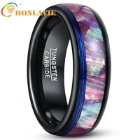 bonlavie 8mm tungsten carbide steel ring black purple shell opal blue guitar string ring mens jewelry