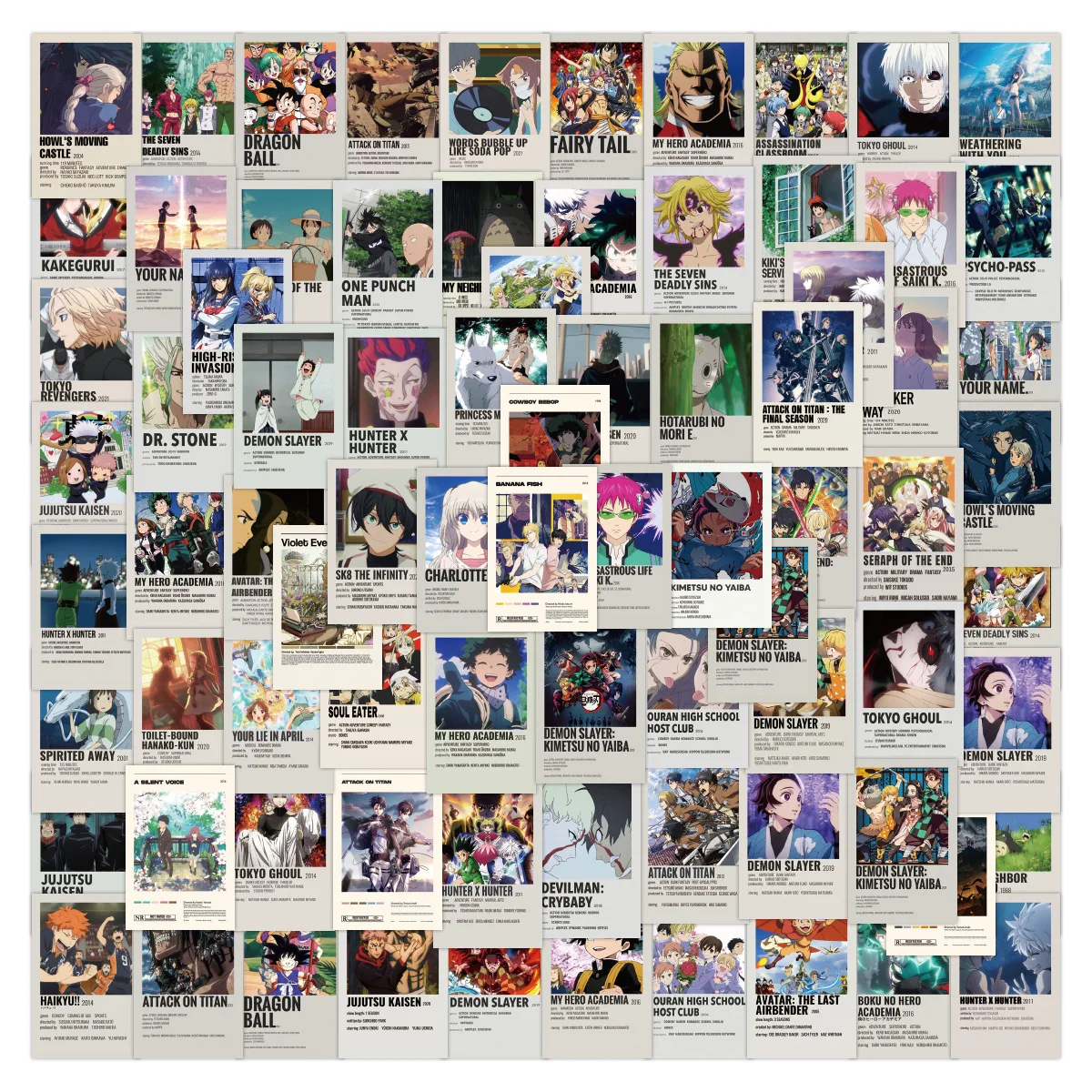 

10/30/50/100Pcs Anime Stickers Mix Demon Slayer Attack on Titan Decals Classic DIY Scrapbook Luggage Skateboard Car Kid Toys