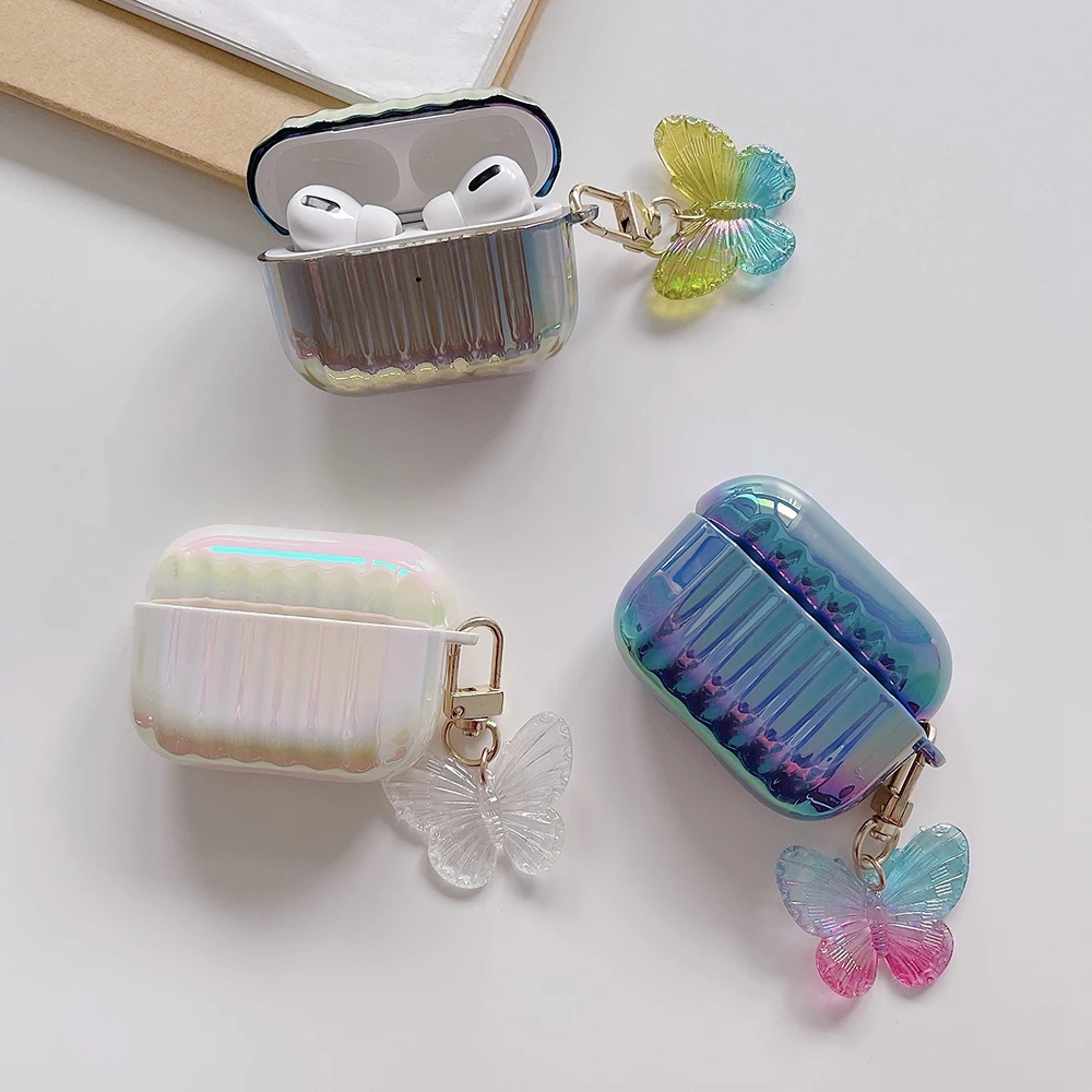 

Роскошный чехол для наушников для оригинальных Apple Airpods Pro, цветное покрытие, наушники Couqe для Airpods 1 2, жесткий чехол с подвеской-бабочкой