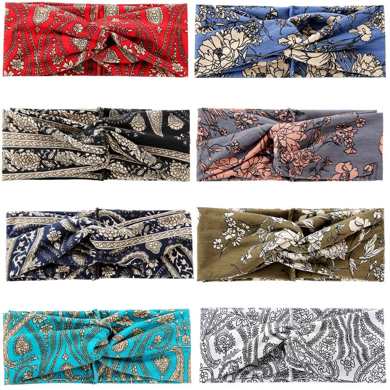 

Florals Stretch Women Headbands Cashew Flowers Head Wrap Turban Headwear Elastic Hair Bands Turban Sports Yoga Hair Accessories