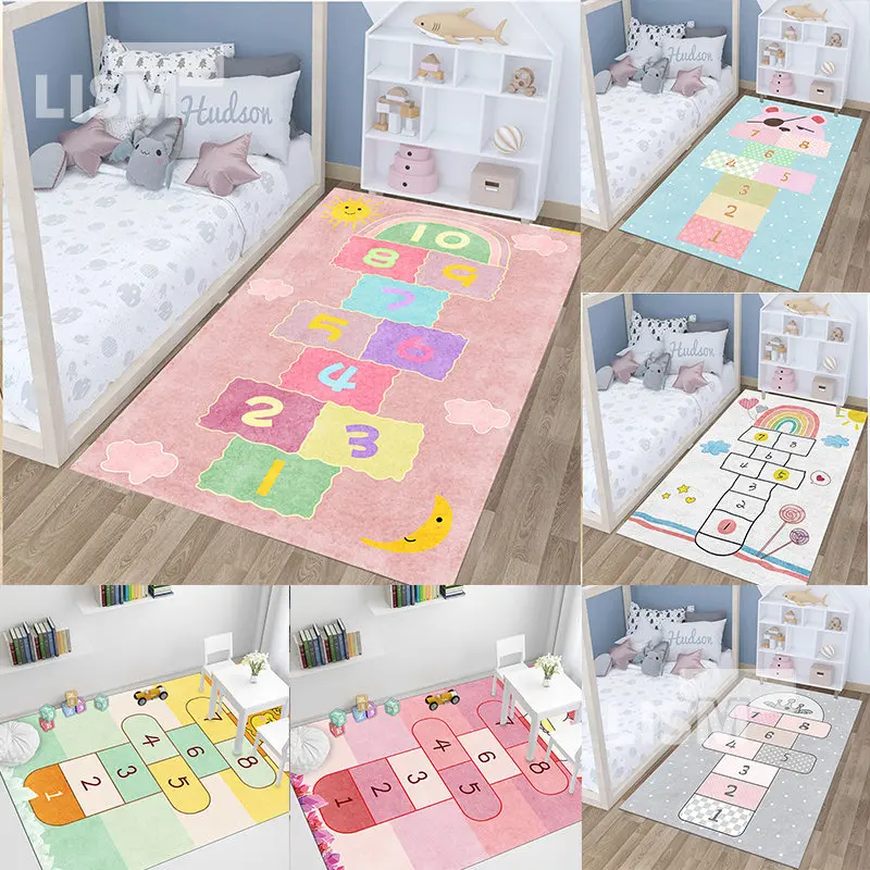 

Cartoon Cute Children Carpet Living Room Kitchen Entrance Kids Crawling Jumping Play Mat Boy Girl Bedroom Bedside Rug Home Decor