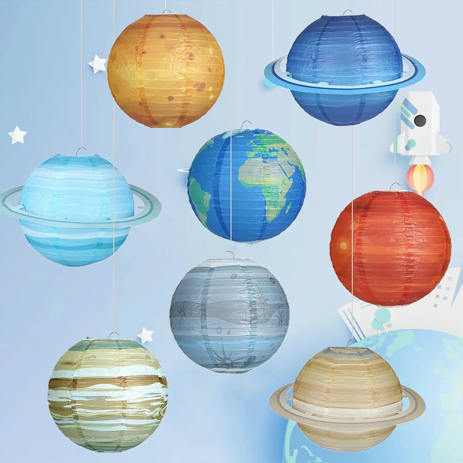 

Eight Planet Outer Space Paper Lanterns Hanging Solar System Planets for Kids Galaxy Starry Theme Birthday Party Decoration Boy