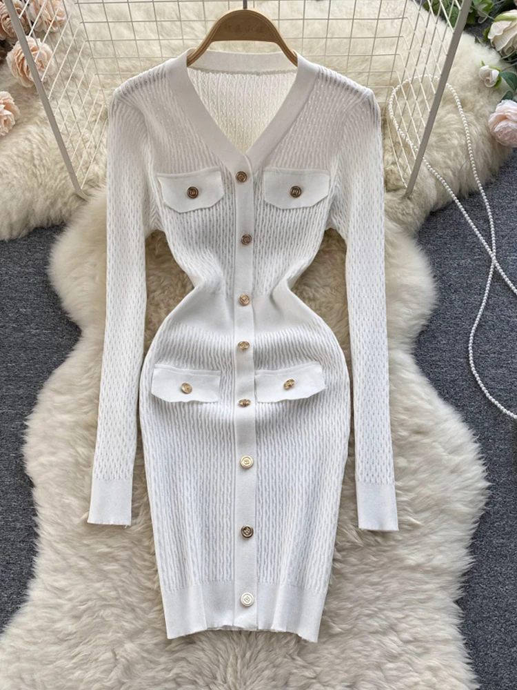 

YuooMuoo Elegant Package Hips Office Women Dress White Black Long Sleeve Bodycon Gothic Dress 2022 Autumn Vestidos