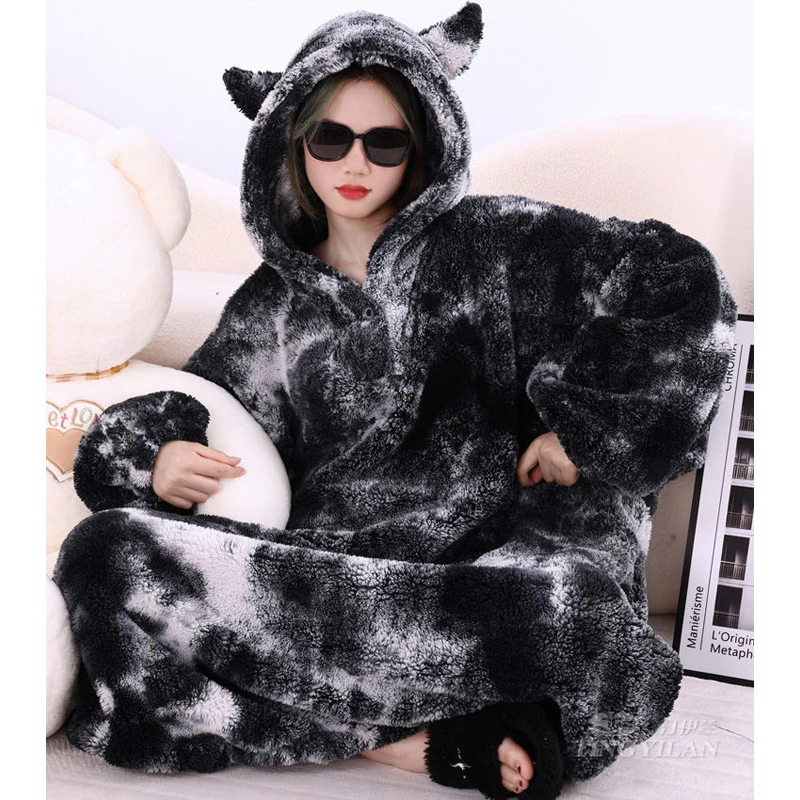 Мягкое Флисовое одеяло WOSTAR с рукавами пригодное для носки капюшоном зимнее