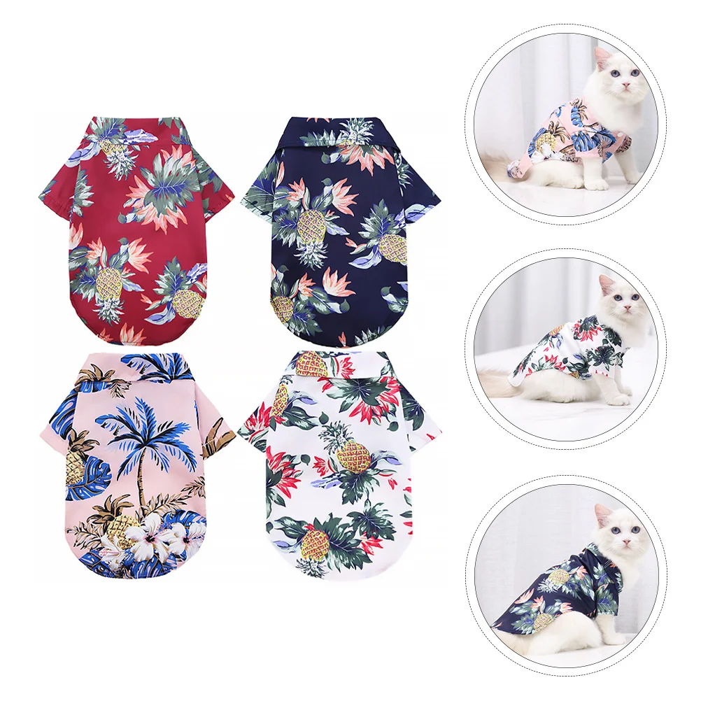 

4 Pieces Summer Clothes- Breathable Hawaiian Shirt Cool Puppy Sweatshirt for Small Dogs and Cats