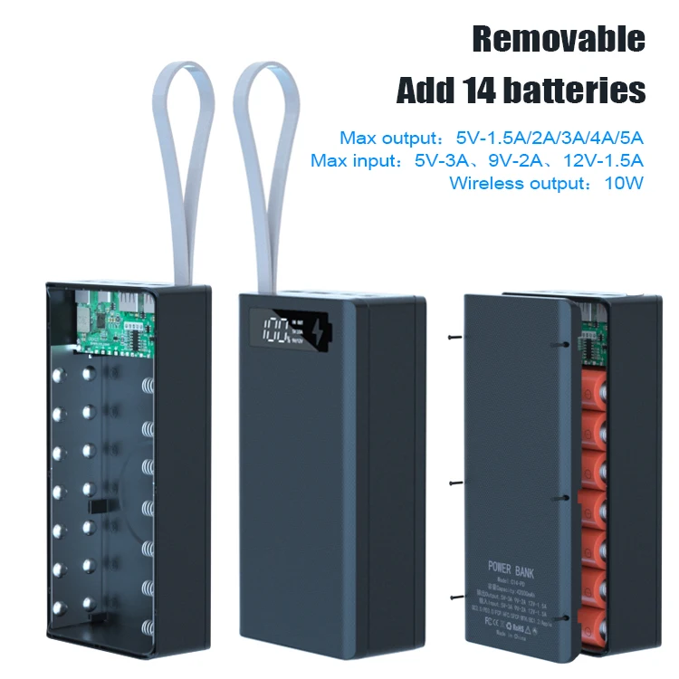 Съемная Беспроводная зарядка 14*18650 Быстрая PD QC3.0 22 5 Вт сварочная бесплатная