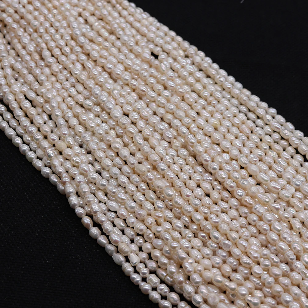 1 Strand A grade 2-3mm 3-4mm Rice Shaped Natural Freshwater Pearl Loose Beads Strand DIY Making Necklace Bracelets Earrings