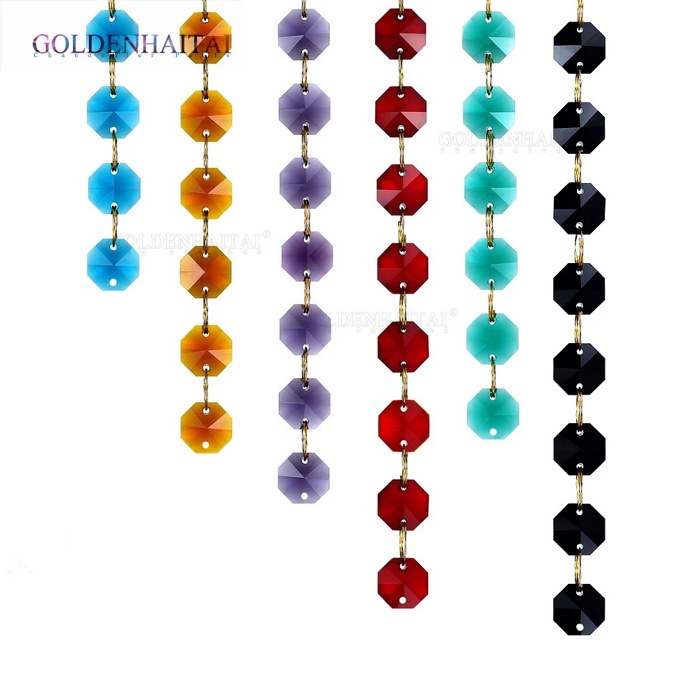 

1M 14mm Octagon Bead Crystal Chandelier Parts Prism Handmade Colorful Garland Curtain Chain Home Tree Party Decor DIY Suncatcher