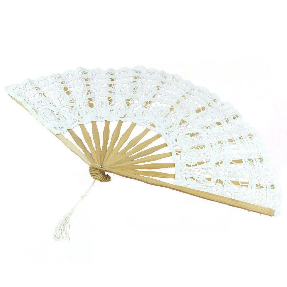 

Tassel Photography Folding Bamboo Bone Lace Design Exquisite Accessories Dancing Props Hand Fan Wedding Hollowed Out Decoration