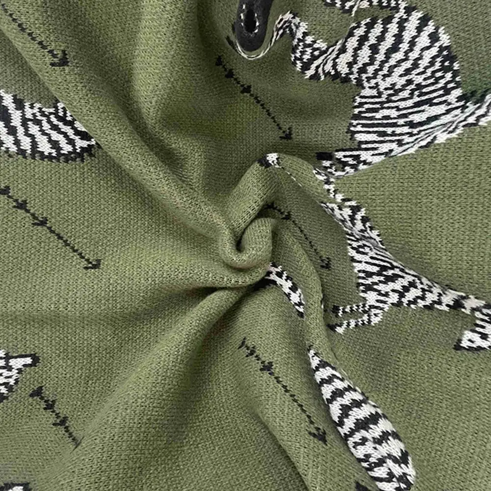 Винтажное вязаное одеяло в виде зебры мягкое уютное темно-зеленое легкое