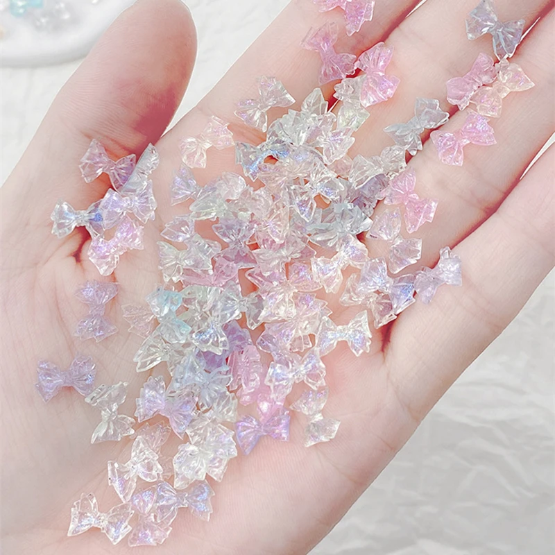 

50pcs Resin Crystal Aurora Butterfly Nail Jewels Bear Rhinestones For Nails Art Decorations With Rose Nail Gems For Women Girls