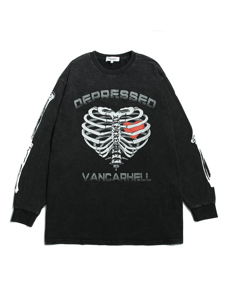 Deeptown-Sudadera con capucha de Grunge Emo para mujer, ropa de calle de gran tamaño con estampado gótico Y2K, Top de manga larga oscura