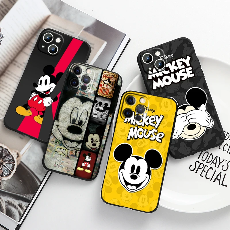

Mickey Disney Fashion For Apple iPhone 14 13 12 11 Pro Max Mini XS Max X XR 6S 6 7 8 Plus 5S SE2020 Soft Black Phone Case Fundas
