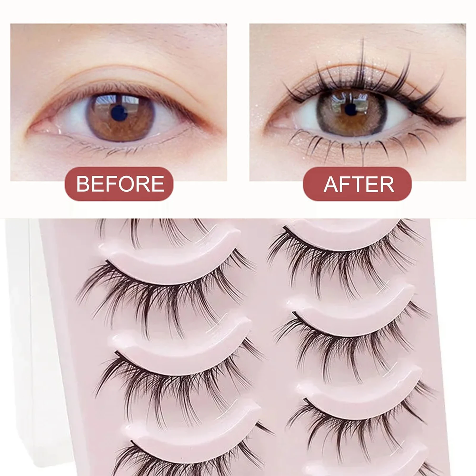 5 Пар Натуральных Накладных Ресниц Для Ежедневного Макияжа Сегментированный