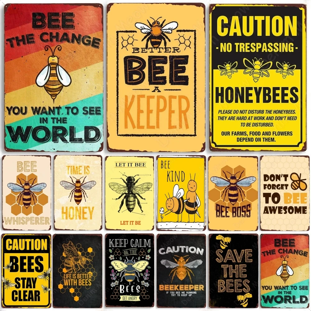 Винтажный Забавный Постер С Пчелой Ретро Металлический Алюминиевый Настенный