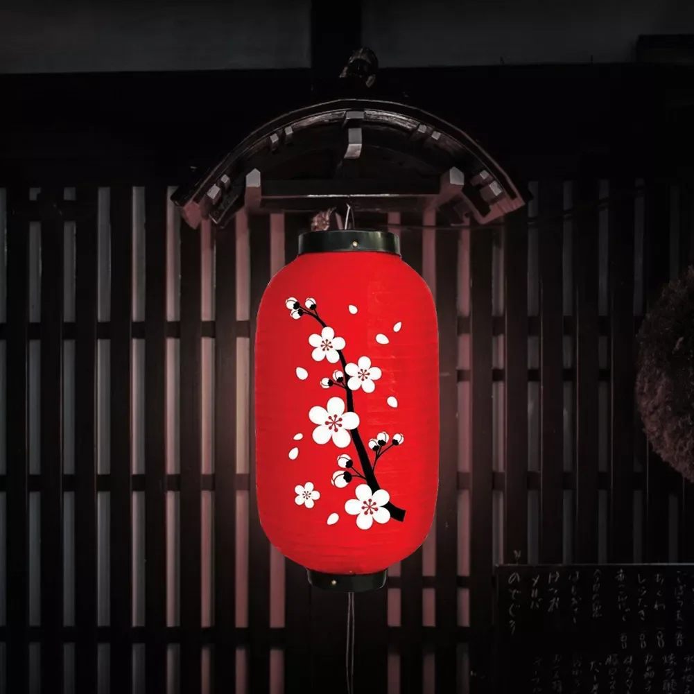 

2PCS 25cm Plum Japanese Lantern Blossom Hanging Lantern Lamp Chinese Oriental Long Shaped Cloth Lampion Cuisine Restaurant Decor