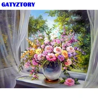 gatyztory pictures by number window flower kits home decor painting by number vase tree landscape drawing on canvas art gift