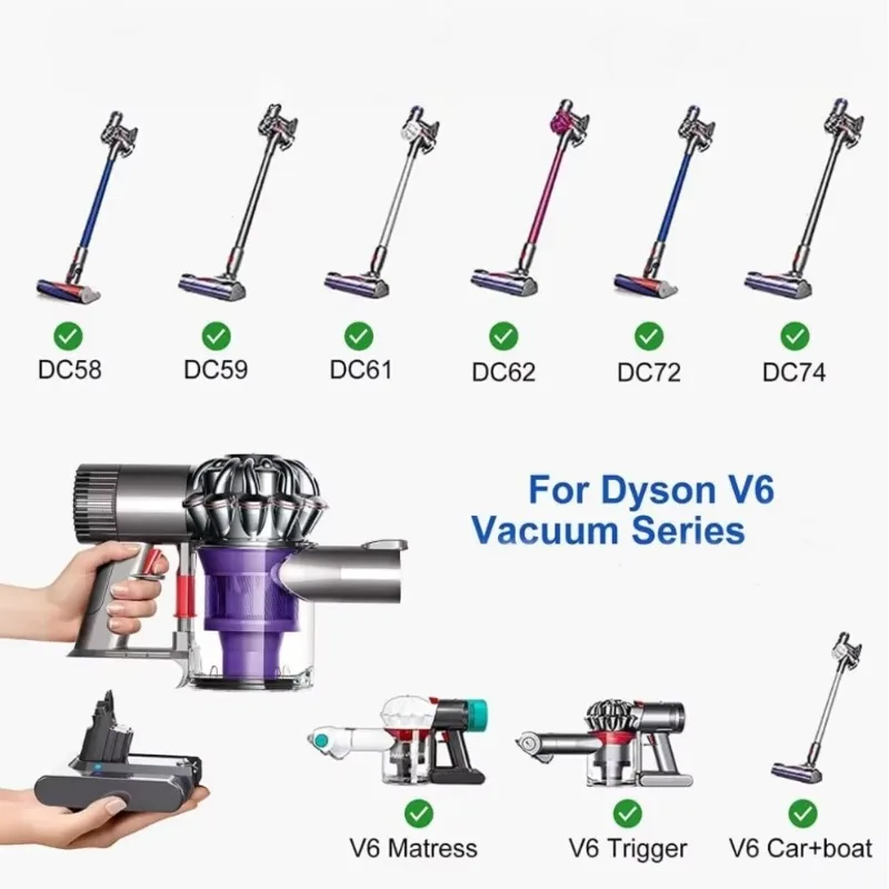 Фото Аккумулятор 21.6V 6000mAh для пылесосов Dyson V6 DC62 DC59 DC58 DC61 Animal SV03 SV04 SV05 SV06, сменный, перезаряжаемый №4