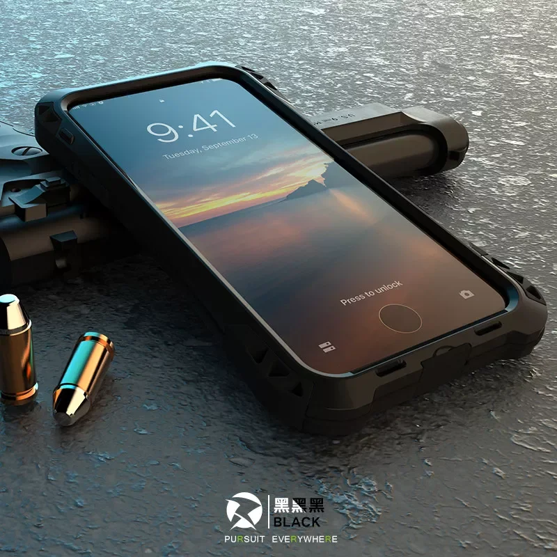 

For iphone XS XR XS Max Coque Cover Shell Metal Armor Case Shockproof Dustproof Carbon Fiber Gorilla Tempered Glass hot Discoun