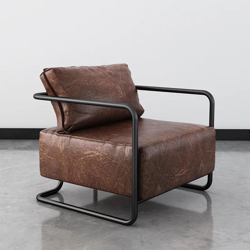 

American Single Leather Sofa Chair Industrial Style Loft Apartment Living Room Lazy Sofa Modern Business Lounge Chair