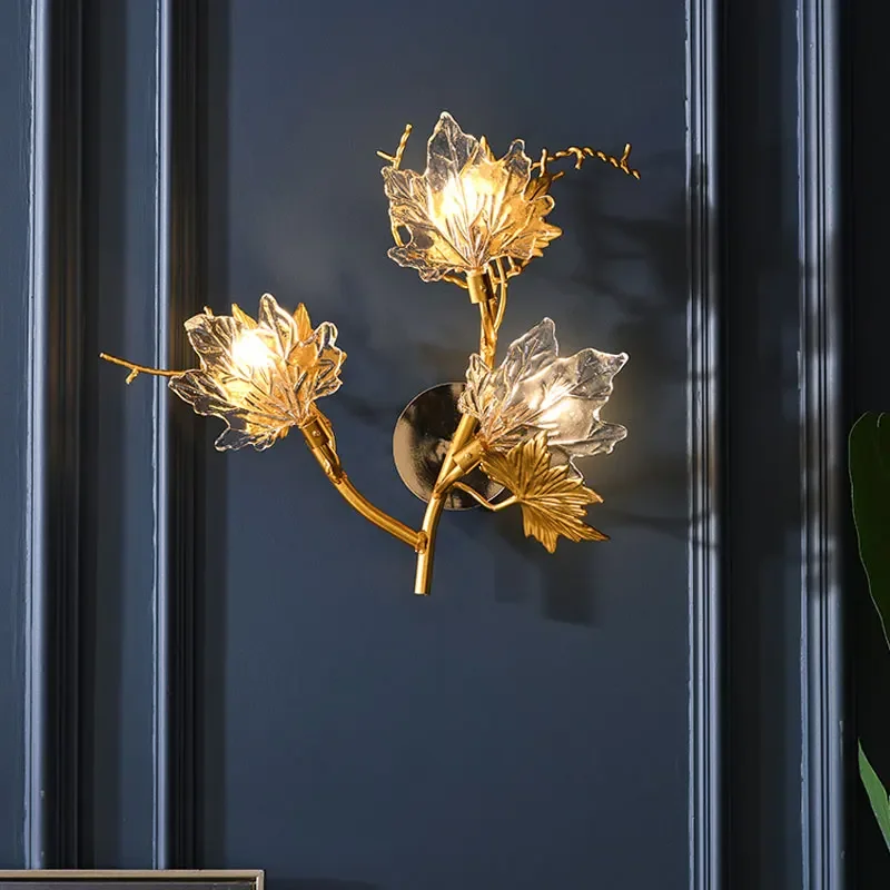 Современная Женская Роскошная настенная лампа в виде кленового листа Золотой