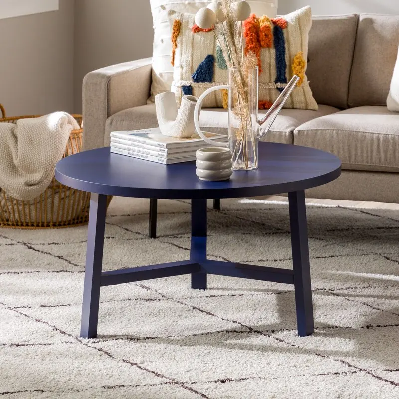 

Home Mid-Century Modern Simple 3 Leg Round Coffee Table, Blue
