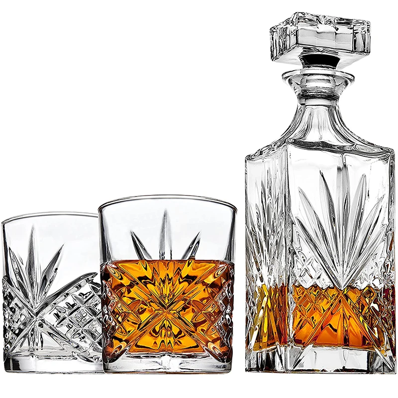 

Hellodream Whiskey Decanter Set with 2 Old Fashioned Whisky Glasses for Liquor Scotch Bourbon or Wine