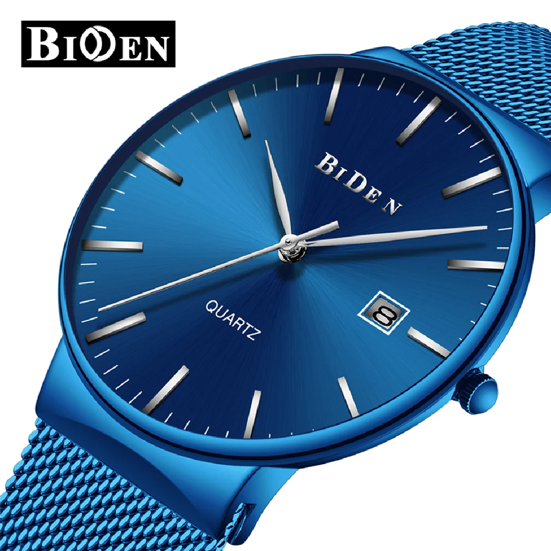 

BIDEN Men Quartz Watch Stainless Steel Mesh Band Business Men's Watches For Male Wristwatch Calendar Clock Relogio Masculino