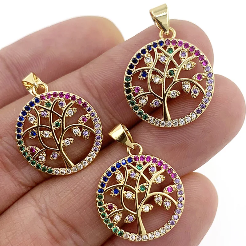 

Fashion Exquisite Round Tree Of Life Necklace Pendant Inset Colorful Zircon Luxury Jewelry Making Charm Woman Accessory Gifts
