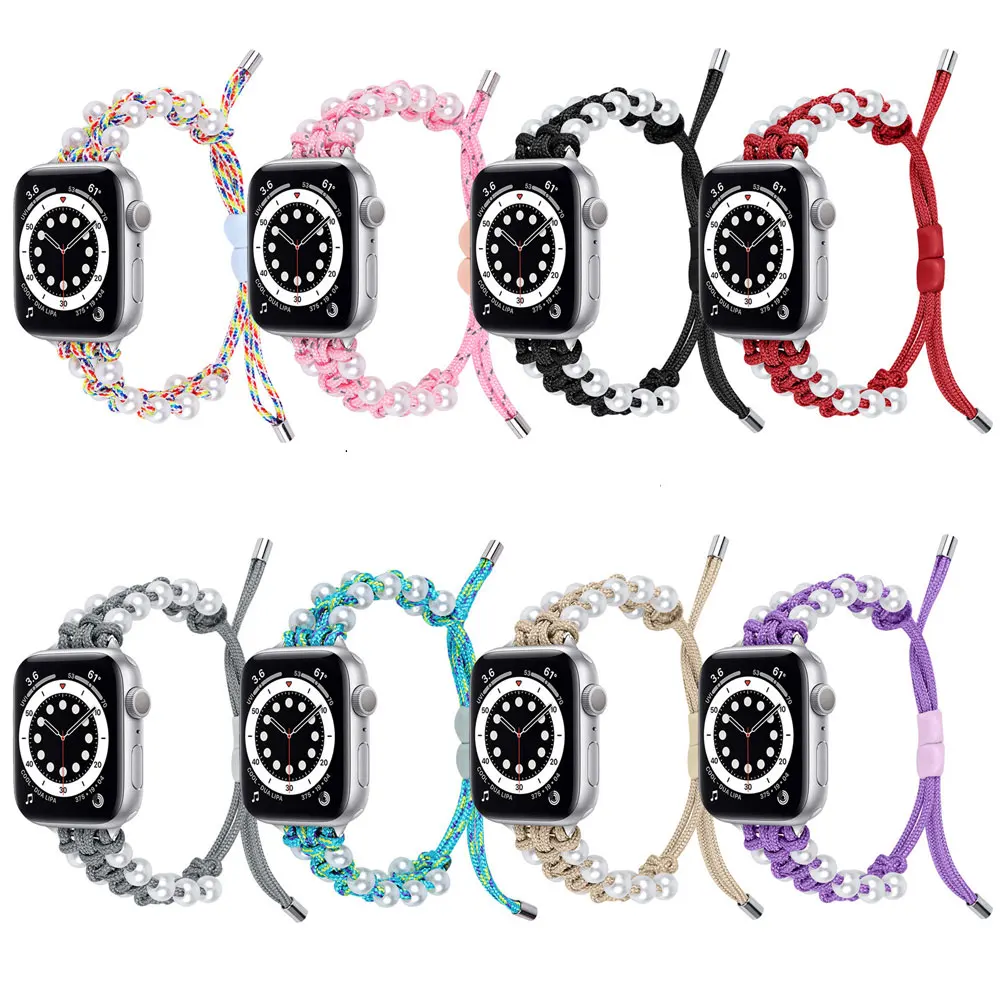 

Strap for Apple Watch band 44mm 40mm 42mm 38mm Braided Handmade Beads Bracelet Jewelry iWatch Series 3 4 5 SE 6 7 45/41mm