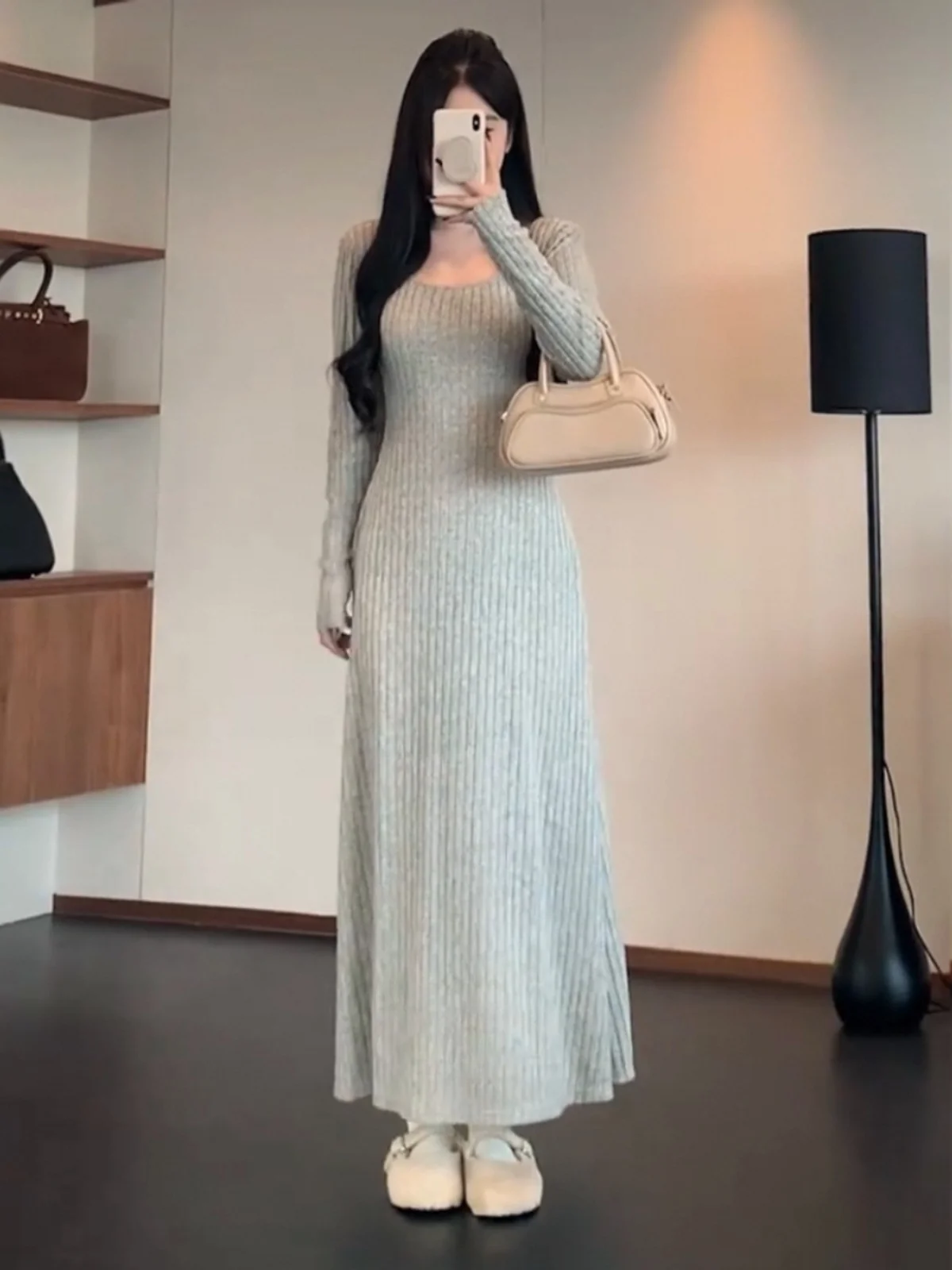 Plus size U Collar Knitted dress Women Winter Inner wear Waist Hugging Chubby Girl Slimming Sheath Skirt Royal Sister Sle T...
