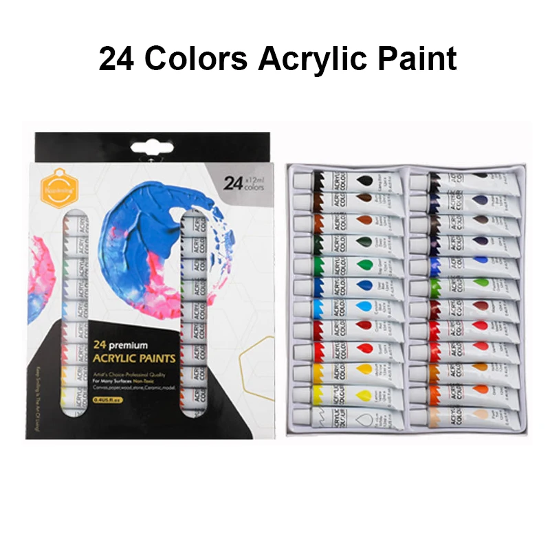 Набор акриловых красок 24 цвета набор трубок 24 цвета самодельная обувь Ручная роспись детская краска солнцезащитный крем не выцветает Набор акриловых красок 24 цвета набор трубок 24 цвета самодельная обувь Ручная роспись детская краска солнцезащитный крем не выцветает