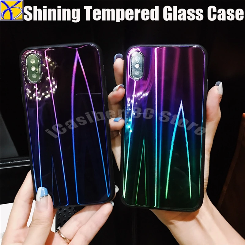 

10pcs Tempered Glass Phone Case For iphone X Case Translucent Gradient Colorful Cases For iphone 6 6s 7 8 Plus Glass Back Cover