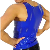 handmade blue latex tank top for men fetish exotic vests sexy plus size customization 100 natural