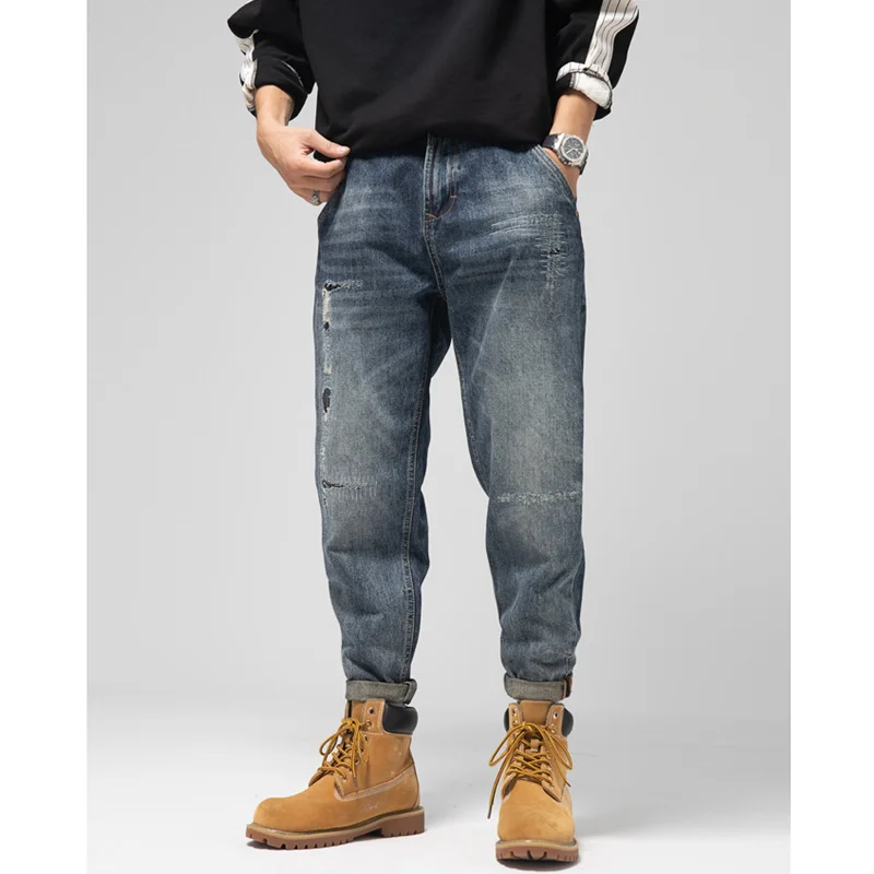 Streetwear Men 2022 New Pattern Vintage Recreational Blue Pants American Straight Cylinder Comfortable Loose Jeans Autumn Female