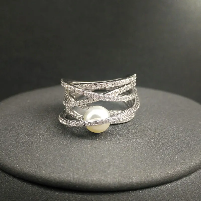 

Amoo Multi-Circle Crossing With Pearl Ring S925 Sterling Silver Ring Women's Fashion Elegant Fantasy Style Classic Jewelry Gift