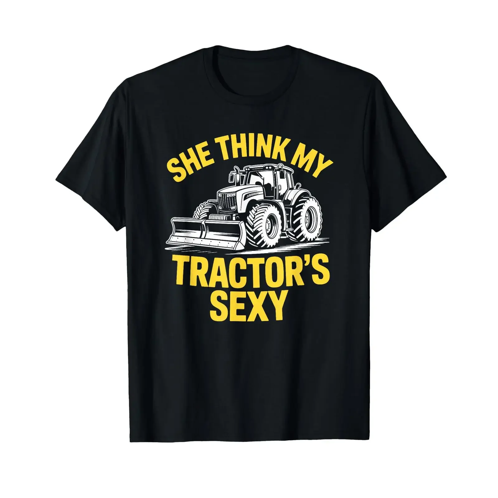 Фото Футболка с принтом «She Think My Tractor's Sexy Farm Farmer and Farming», винтажная, с эффектом потертости, эластичная, универсальная, слегка комфортная, с графическим рисунком №1