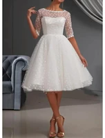 wedding dresses knee length lace tulle short casual vintage see through cute illusion sleeve with draping %d1%81%d0%b2%d0%b0%d0%b4%d0%b5%d0%b1%d0%bd%d0%be%d0%b5 %d0%bf%d0%bb%d0%b0%d1%82%d1%8c%d0%b5