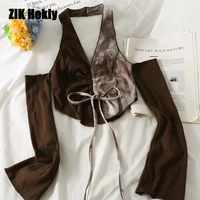 zik hekiy women fashion design detachable sleeve sling t shirt women autumn fashion sexy drawstring halter beauty back top