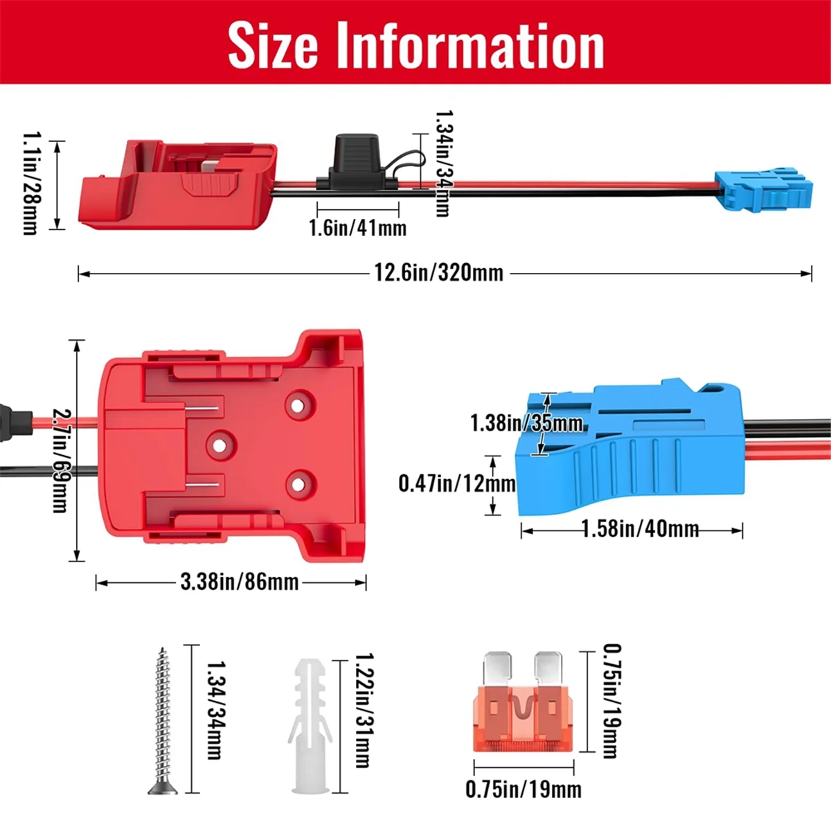 Адаптер для силовых колес аккумулятора Milwaukee M18 с проводным соединителем 12AWG