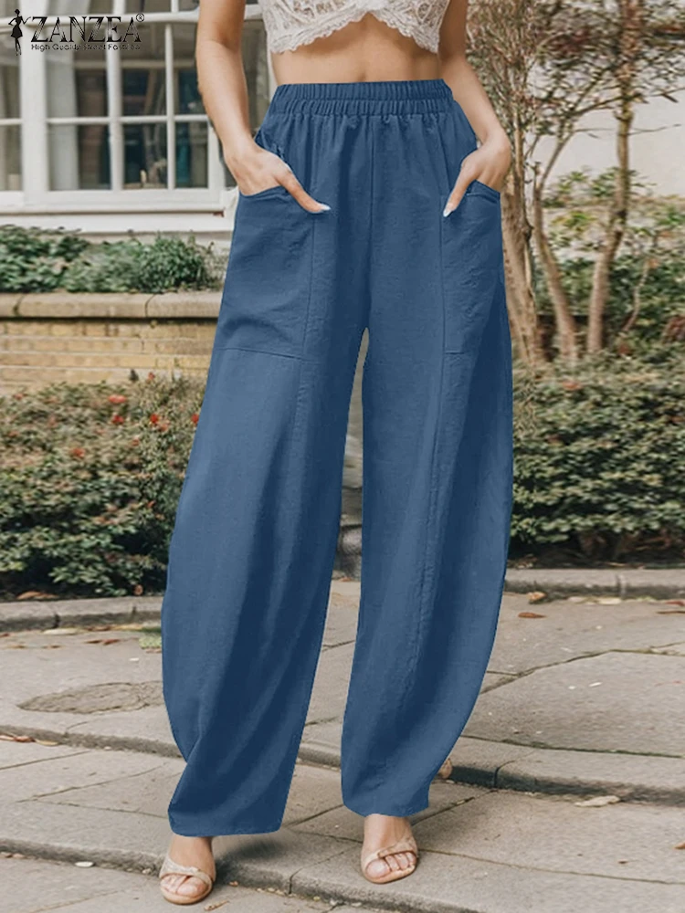 ZANZEA большие женские осенние брюки из репы однотонные свободные хлопковые модные